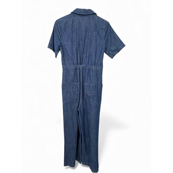 Marine Layer XS Joni Jumpsuit Dark Denim One Piece Outfit Wide Leg Short Sleeve - Picture 7 of 10
